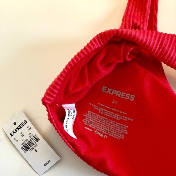 Express Solid Coral Pink Ribbed Sports Bra Top - Picture 5 of 10